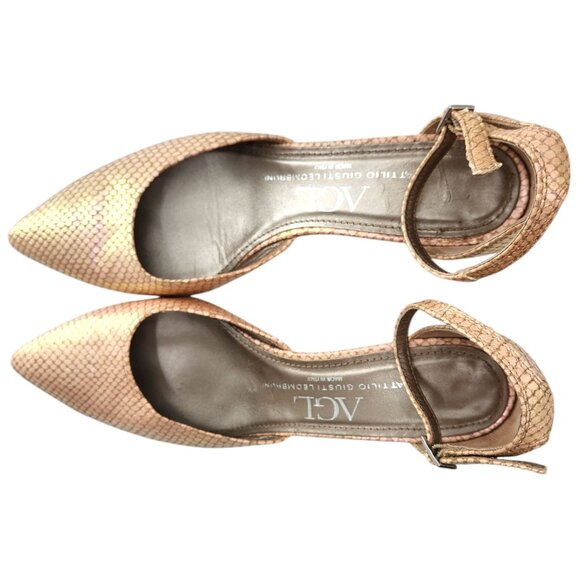 AGL D'Orsay Pink Pearlescent Snakeskin Ankle Strap Chunk Heels Sz. 9.5 US 40 EU - Picture 4 of 10